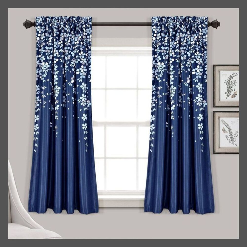 Lush Decor - Set of 2 (84"x52") Weeping Flower Light Filtering  Navy